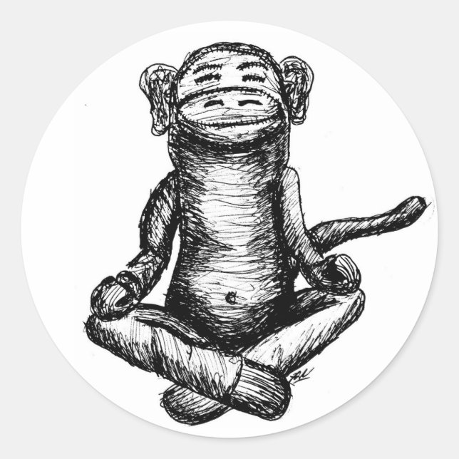 Zen-Affen2-Rundkleber Runder Aufkleber (Vorderseite)