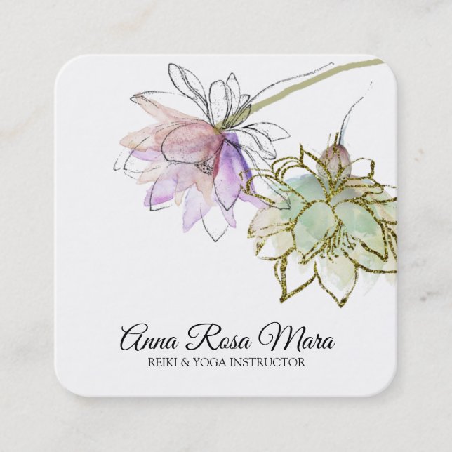 *~* Zen AP32 Rosa Lotus Yoga Blume Logo QR Quadratische Visitenkarte (Vorderseite)