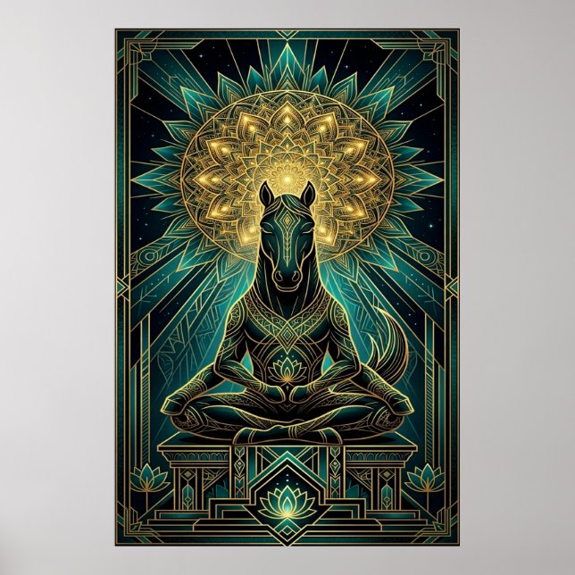 Zen Art Deco Horse Silhouette Spiritual Gold Poster (Vorne)