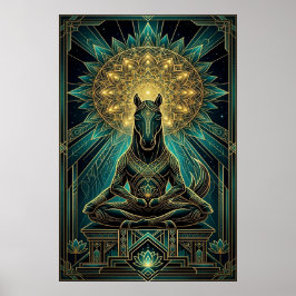 Zen Art Deco Pferdesilhouette Spiritual Gold Poster