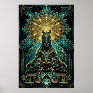 Zen Art Deco Pferdesilhouette Spiritual Gold Poster