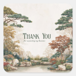 Zen-Asiatischer Kiefernbaum-Wassergarten rustikale Quadratischer Aufkleber