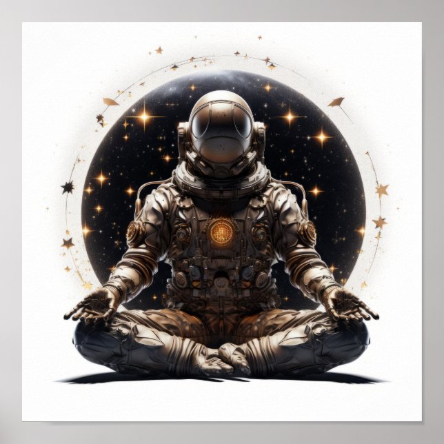 Zen Astronautenposter - Buddha Meditation im Weltr Poster (Vorne)