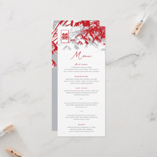 Zen Bamboo Blätter Double Happiness Wedding Menu Einladung
