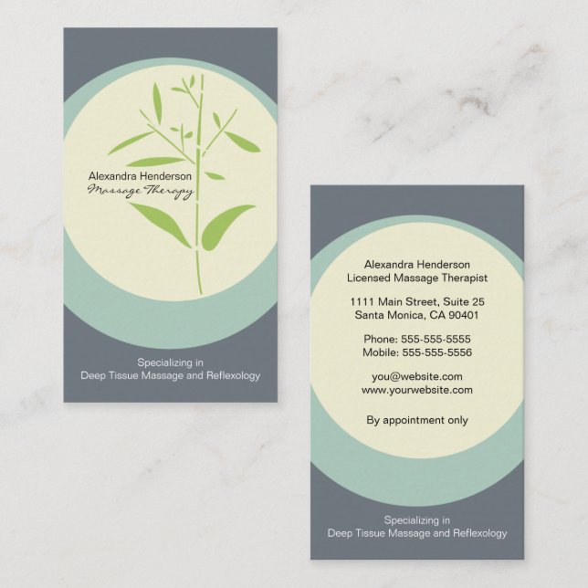 Zen Bamboo Massage Therapy Business Card - Gray Visitenkarte (Vorne/Hinten)