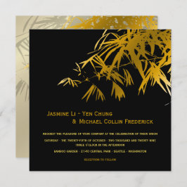 Zen Bamboo Verlasse Gold Black Modern Asian Weddin Einladung