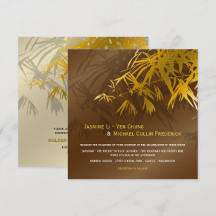 Zen-Bambusblätter Gold & Braun Chic Asiatische Hoc Einladung