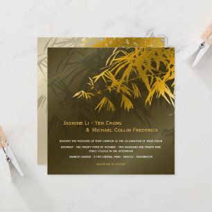 Zen-Bambusblätter Gold & Grün Chic Asiatische Hoch Einladung