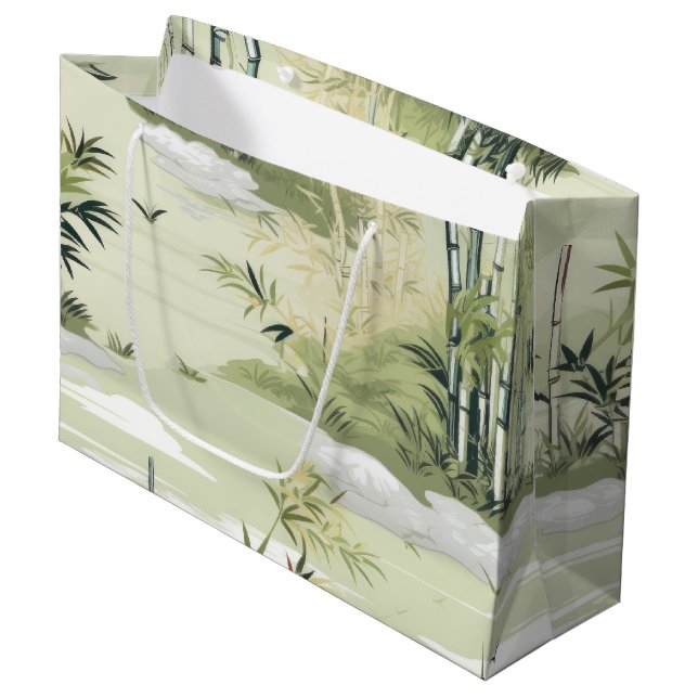Zen-Bambuswald Botanisches Muster (1) Große Geschenktüte (Vorderseite Schrägansicht)