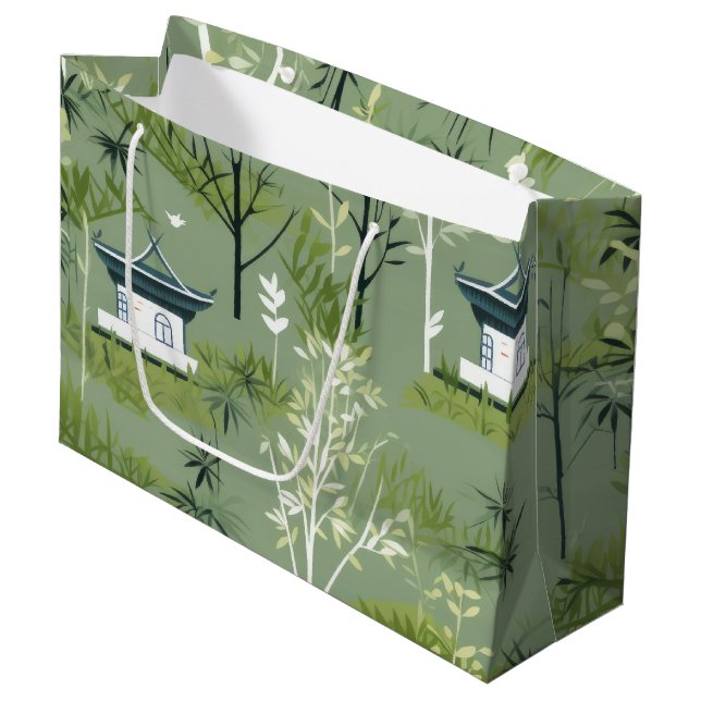 Zen-Bambuswald Botanisches Muster (2) Große Geschenktüte (Vorderseite Schrägansicht)