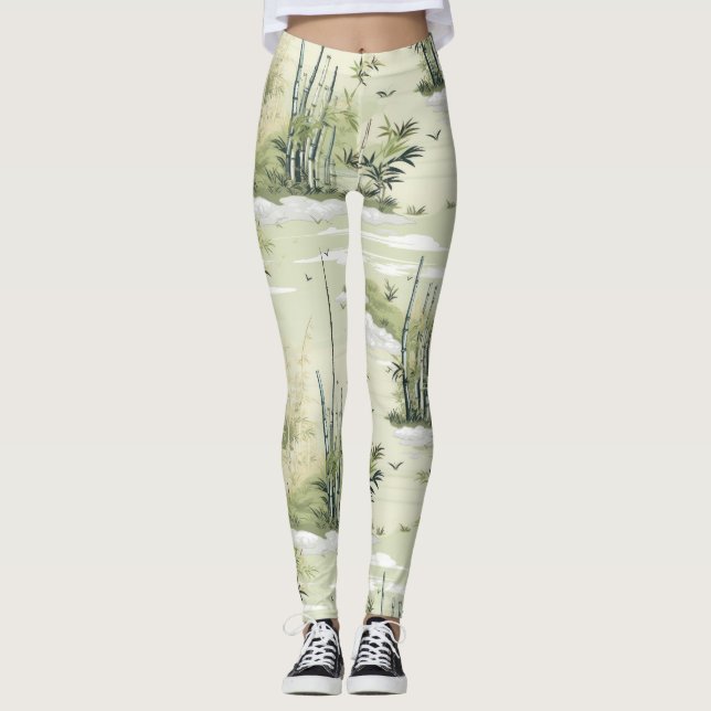 Zen-Bambuswald Botanisches Muster (2) Leggings (Vorderseite)