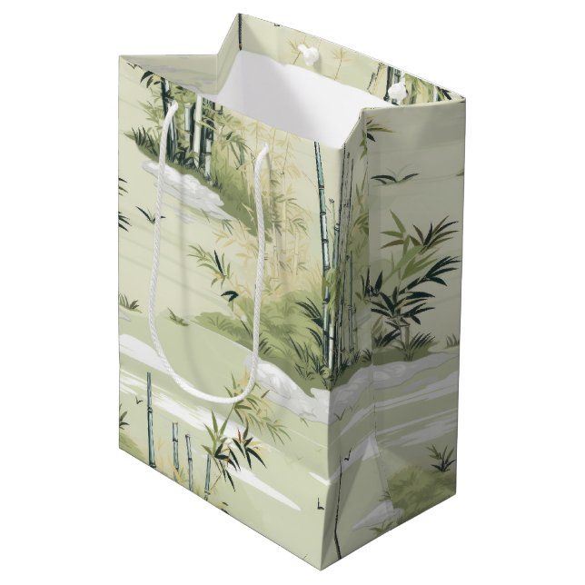 Zen-Bambuswald Botanisches Muster (2) Mittlere Geschenktüte (Vorderseite Schrägansicht)