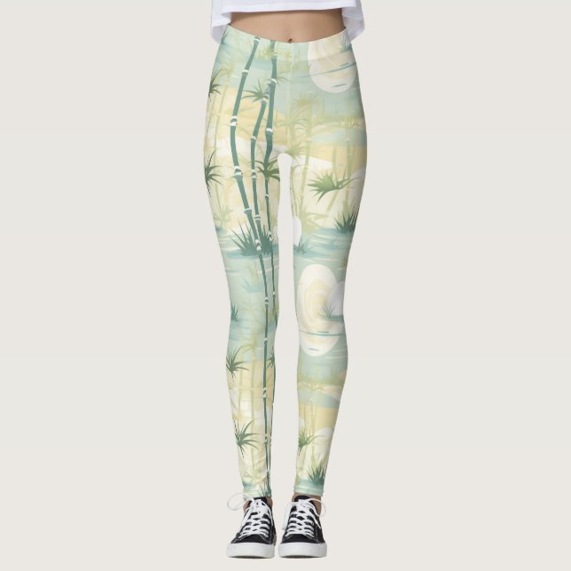 Zen-Bambuswald Botanisches Muster (5) Leggings (Vorderseite)