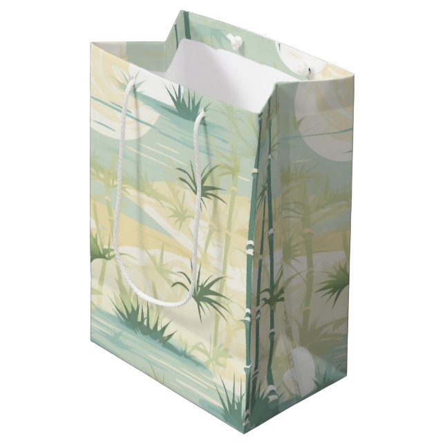 Zen Bambuswald Botanisches Muster (5) Mittlere Geschenktüte (Vorderseite Schrägansicht)