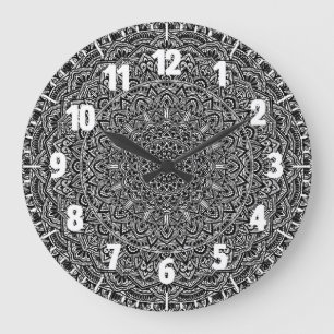 Zen Black and White Mandala Große Wanduhr