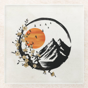 Zen Blossom: Sonnenaufgang und Heiterkeit Glasuntersetzer