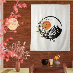 Zen Blossom: Sonnenaufgang und Heiterkeit Wandteppich