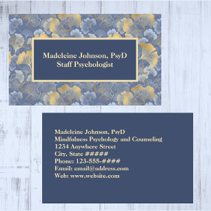 Zen Blue Gold Ginkgo Psychiater oder Berater Visitenkarte