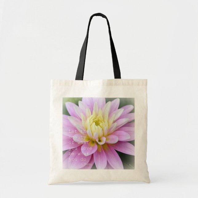 Zen-Blumen-Dahlie-Tasche Rumi Zitat Tragetasche (Vorne)