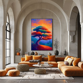 Zen-Bonsai-Baum-Punktualismus-Landschaftskunst Poster