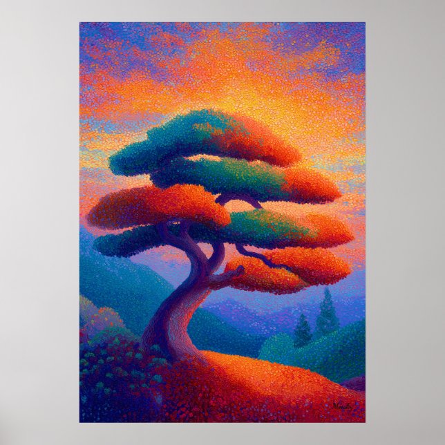 Zen-Bonsai-Baum-Punktualismus-Landschaftskunst Poster (Vorne)