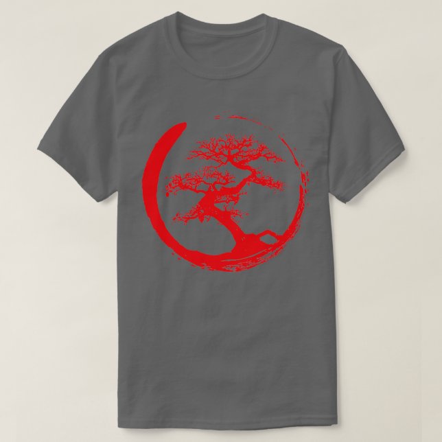 Zen Bonsai Tree in Enso Circle red T-Shirt (Design vorne)