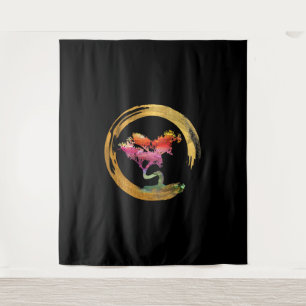 Zen Bonsai Tree Japanese Circle Enso Asian Art Art Wandteppich