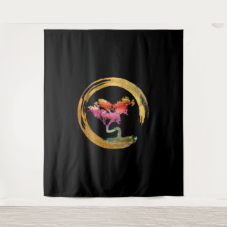 Zen Bonsai Tree Japanese Circle Enso Asian Art Art Wandteppich