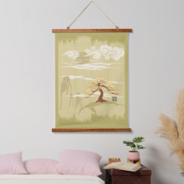 Zen Bonsai Tree Wandteppich Mit Holzrahmen