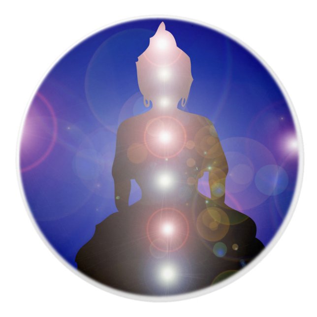Zen Buddha & Chakra Meditation Keramikknauf (Vorderseite)