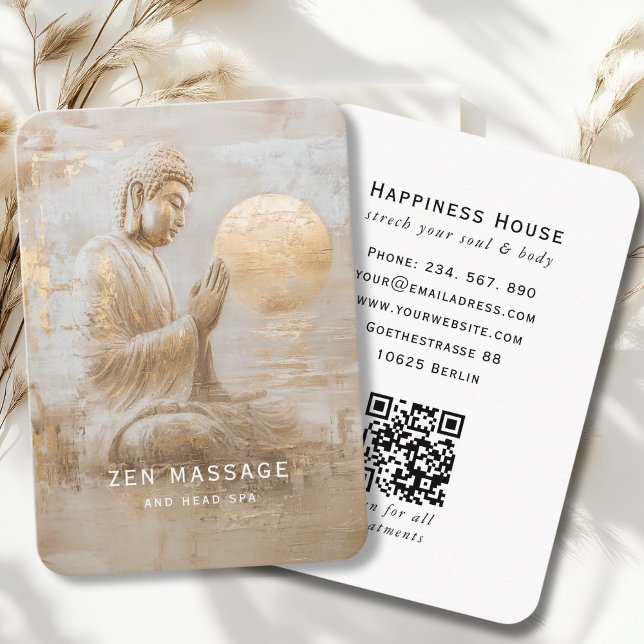 Zen Buddha Healing Spa QR-Code Visitenkarte (Zen Golden Buddha Healing Spa QR Code Business Card)