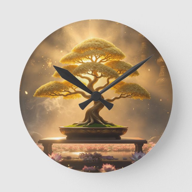 ZEN-BUDDHISMUS - BONSAI-BAUM - RUNDE WANDUHR (Vorderseite)