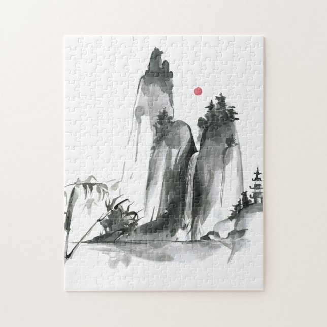 Zen-Buddhismus-Tempel in den Bergen Puzzle (Vertikal)