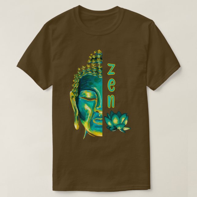 Zen Buddhist Digital Painting Blue Yellow Buddha L T-Shirt (Design vorne)