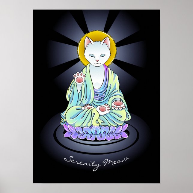 Zen Buddhist Serenity Meow Cat Poster (Vorne)