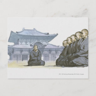 Zen buddhistische Mönche knien außerhalb des Tempe Postkarte