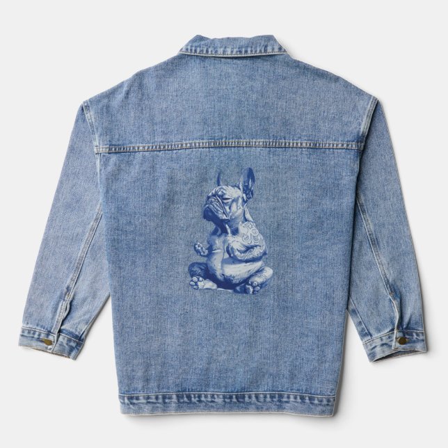 Zen Bulldog in Meditation Pose Kunst Jeansjacke (Rückseite)