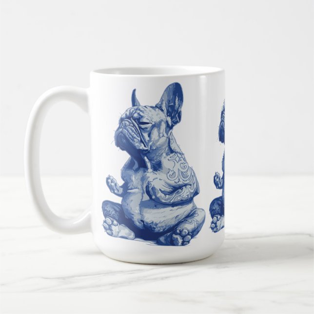 Zen Bulldog in Meditation Pose Kunst Kaffeetasse (Links)