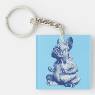 Zen Bulldog in Meditation Pose Kunst Schlüsselanhänger