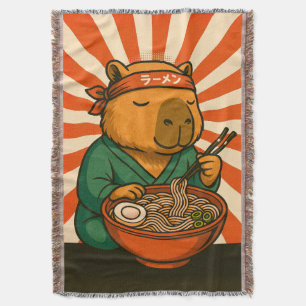 Zen Capybara isst Ramen mit ausstrahlenden Streife Decke