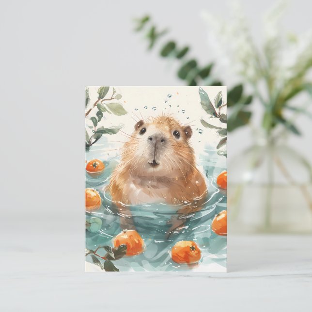 Zen Capybara: Wellness-Gewässer Feiertagspostkarte (Stehend Vorderseite)