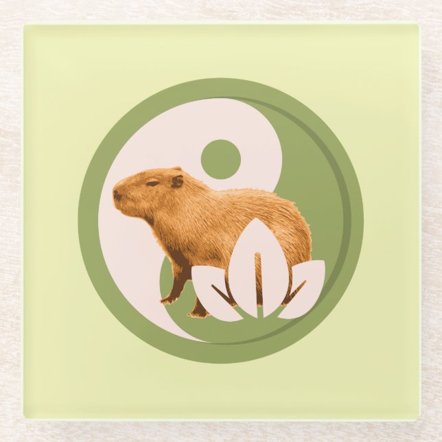 Zen Capybara Yin Yang Glasuntersetzer (Vorderseite)