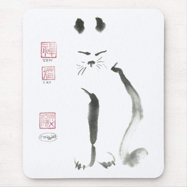 Zen Cat Meditation - Sumi-e [ink painting] Mousepad (Vorne)