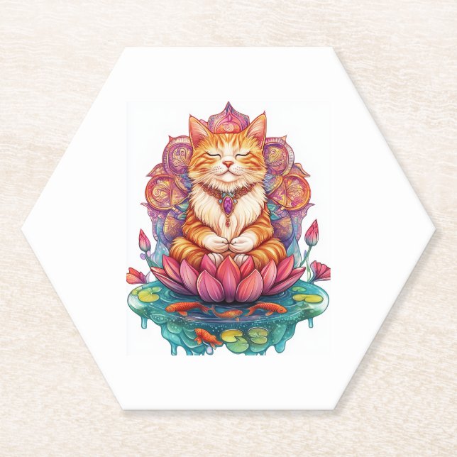 Zen Cat Vibes � Meditating Kitty Psychedelic Untersetzer (Vorderseite)