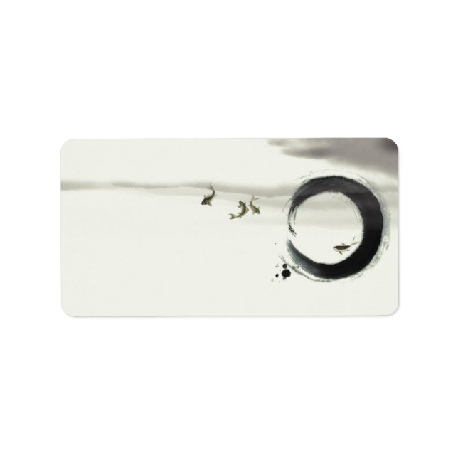 Zen Circle Enso Koi Brush Painting Art Adressaufkleber (Vorne)