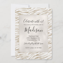 Zen Cream White Cocoa Brown Zebra Print Einladung