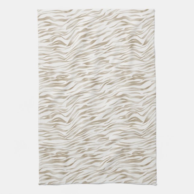 Zen Cream White Cocoa Brown Zebra Print Geschirrtuch (Vertikal)
