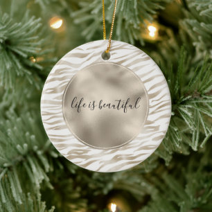 Zen Cream White Cocoa Brown Zebra Print Keramik Ornament