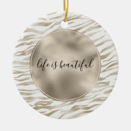 Zen Cream White Cocoa Brown Zebra Print Keramik Ornament