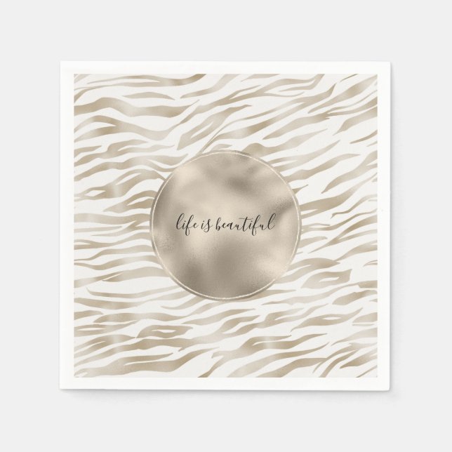 Zen Cream White Cocoa Brown Zebra Print Serviette (Vorderseite)